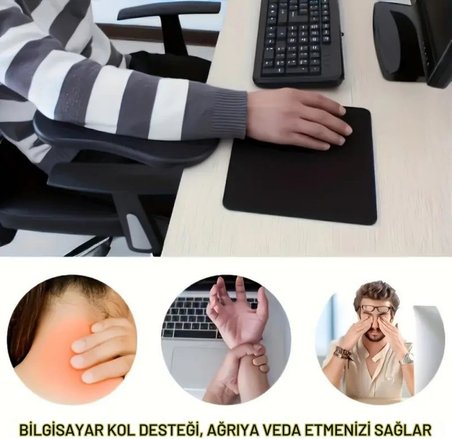 Masa Koltuk İçin Kol Dayama Pedi Ayarlanabilir Dönebilen Bilgisayar Kol Dayanağı Kol Dayama Pedi Siyah