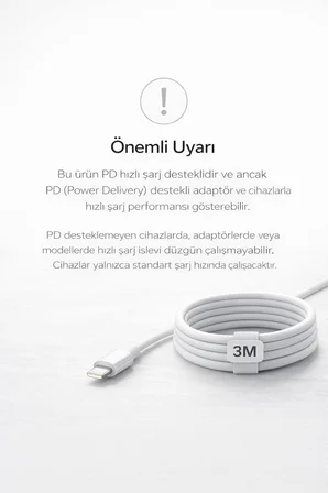 İPhone Uyumlu USB-C to Lightning Şarj ve Data Kablosu, Beyaz 3M