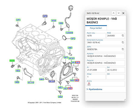 Yağ Müşürü Fiesta Focus Connect 09  (FSE11424019 - 3M519278AB )
