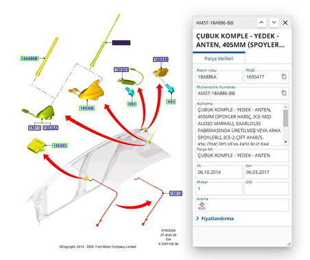 Anten Çubuk (Uzun) Focus C.Max  12 ( FSE 11-302-004 - AM5T 18A886 BB )