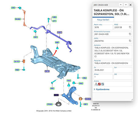 Alt Tabla (Salıncak) Sol Focus 18 ( AYD22566 - JX613A424AEB )