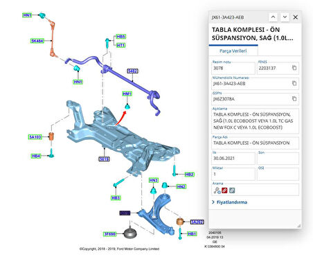 Alt Tabla (Salıncak) Sağ Focus 18 ( AYD22567 - JX613A423AEB )