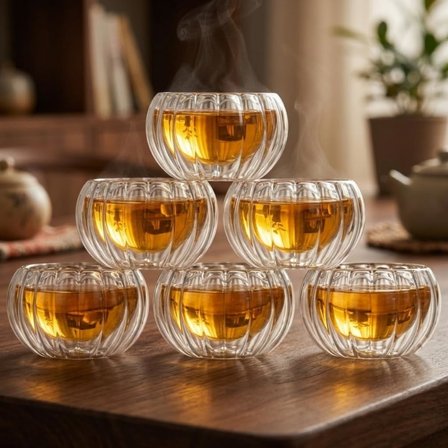 Çift Katmanlı Cam Lokumluk Sosluk 6'lı Set - Şeffaf Çift Cidarlı Cam Sunum Kapları
