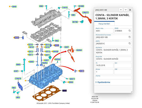Silindir Kapak Contası 3 Çentik Dv5R 1.5 Hdı Focus 18 308 508 3008 ( POJ9824493780 - JX6Q6051BB )