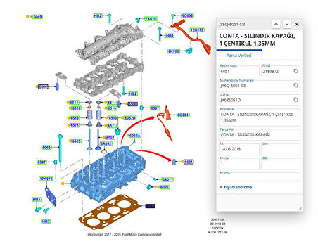 Silindir Kapak Contası 1 Çentik Dv5R 1.5 Hdı Focus 18 308 508 3008  ( POJ9824493880 - JX6Q6051CB )