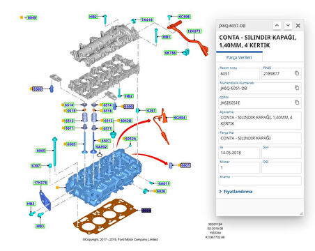 Silindir Kapak Contası 4 Çentik Dv5R 1.5 Hdı Focus 18 308 508 3008 ( POJ9824493980 - JX6Q6051DB )