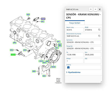 CPS Sensörü ( Krank Pozisyon )  Focus Transit Escort Mondeo ( DLPSS1018812B1 - 948F6C315AA )