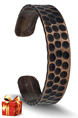 Binbir Trend El Yapımı Ayarlanabilir Kalın Saf Bakır Eskitme Bileklik, Bakır Bilezik BB-350