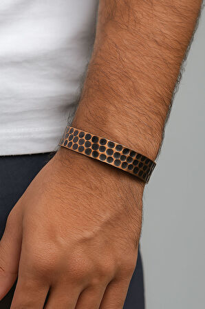 Binbir Trend El Yapımı Ayarlanabilir Kalın Saf Bakır Eskitme Bileklik, Bakır Bilezik BB-350