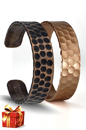 Binbir Trend El Yapımı Ayarlanabilir Kalın Saf Bakır Bileklik Seti, Sevgililer İçin Bileklik BB-351