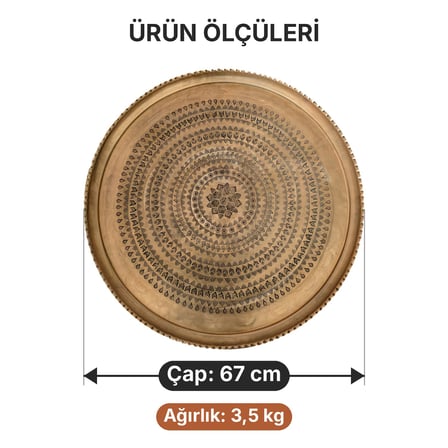 67 cm El İşlemeli Otantik Desenli Kalın Urfa Bakır Tepsi Petek Yıldız Göbekli