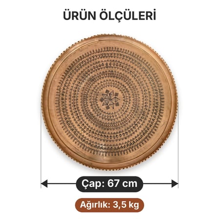 67 cm El İşlemeli Otantik Desenli Kalın Urfa Bakır Tepsi Baklava Yıldız Göbekli