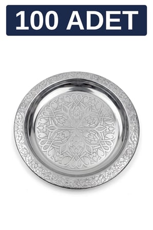 18 cm İşlemeli Kenarlı Otantik Desenli Krom Çelik Meze ve Servis Tabağı - 100 Adet