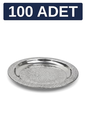 18 cm İşlemeli Kenarlı Otantik Desenli Krom Çelik Meze ve Servis Tabağı - 100 Adet