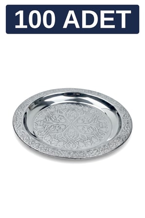18 cm İşlemeli Kenarlı Otantik Desenli Krom Çelik Meze ve Servis Tabağı - 100 Adet