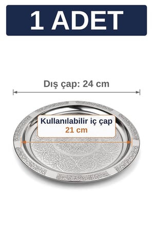 24 cm Otantik Desenli Krom Çelik Kebap, Izgara, Meze ve Servis Tabağı - 1 Adet