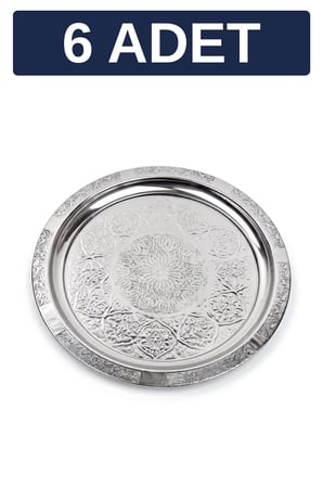 24 cm Otantik Desenli Krom Çelik Kebap, Izgara, Meze ve Servis Tabağı - 6 Adet