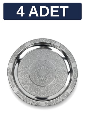 27 cm Otantik Desenli Krom Çelik Kebap, Izgara, Meze ve Servis Tabağı - 4 Adet