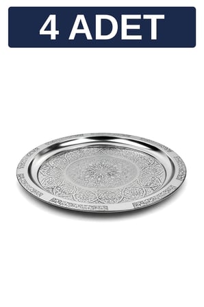 27 cm Otantik Desenli Krom Çelik Kebap, Izgara, Meze ve Servis Tabağı - 4 Adet