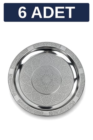 27 cm Otantik Desenli Krom Çelik Kebap, Izgara, Meze ve Servis Tabağı - 6 Adet