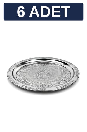 27 cm Otantik Desenli Krom Çelik Kebap, Izgara, Meze ve Servis Tabağı - 6 Adet