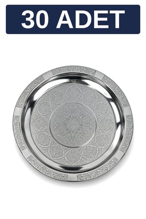 27 cm Otantik Desenli Krom Çelik Kebap, Izgara, Meze ve Servis Tabağı - 30 Adet