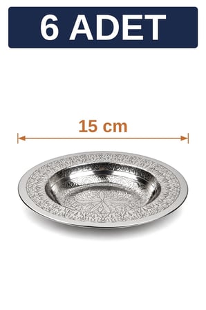 15 cm Otantik Desenli Krom Çelik Yanaklı Derin Meze ve Sunum Tabağı - 6 Adet