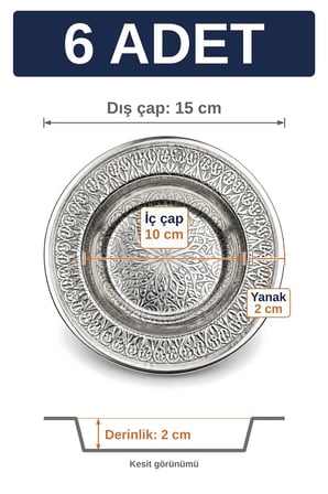 15 cm Otantik Desenli Krom Çelik Yanaklı Derin Meze ve Sunum Tabağı - 6 Adet
