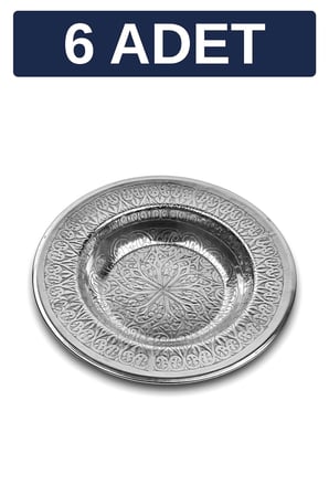 15 cm Otantik Desenli Krom Çelik Yanaklı Derin Meze ve Sunum Tabağı - 6 Adet