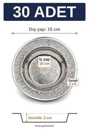 15 cm Otantik Desenli Krom Çelik Yanaklı Derin Meze ve Sunum Tabağı - 30 Adet