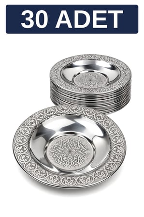 10 cm Otantik Desenli Paslanmaz Çelik Çay Tabağı, Kırılmaz Metal Çay Bardağı Altlığı - 30 Adet