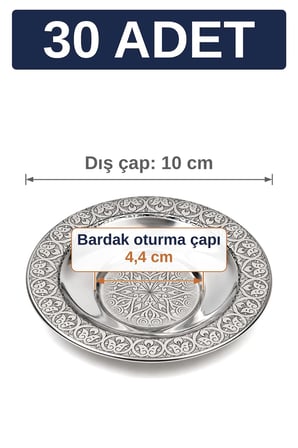 10 cm Otantik Desenli Paslanmaz Çelik Çay Tabağı, Kırılmaz Metal Çay Bardağı Altlığı - 30 Adet