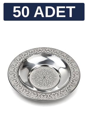 10 cm Otantik Desenli Paslanmaz Çelik Çay Tabağı, Kırılmaz Metal Çay Bardağı Altlığı - 50 Adet