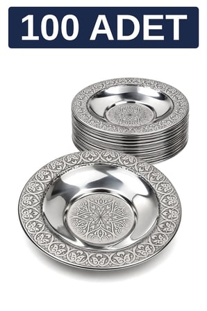 10 cm Otantik Desenli Paslanmaz Çelik Çay Tabağı, Kırılmaz Metal Çay Bardağı Altlığı - 100 Adet