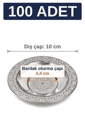 10 cm Otantik Desenli Paslanmaz Çelik Çay Tabağı, Kırılmaz Metal Çay Bardağı Altlığı - 100 Adet