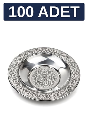 10 cm Otantik Desenli Paslanmaz Çelik Çay Tabağı, Kırılmaz Metal Çay Bardağı Altlığı - 100 Adet