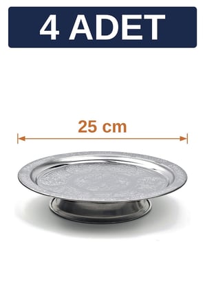 25 cm Ayaklı Lenger Otantik Desenli Krom Çelik Kebap ve Sunum Tabağı - 4 Adet