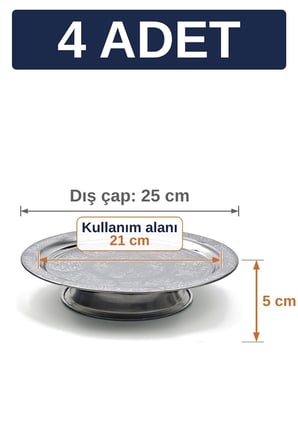 25 cm Ayaklı Lenger Otantik Desenli Krom Çelik Kebap ve Sunum Tabağı - 4 Adet