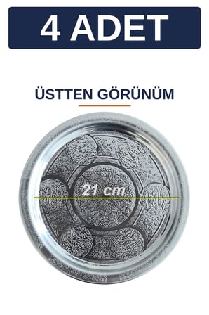 25 cm Ayaklı Lenger Otantik Desenli Krom Çelik Kebap ve Sunum Tabağı - 4 Adet