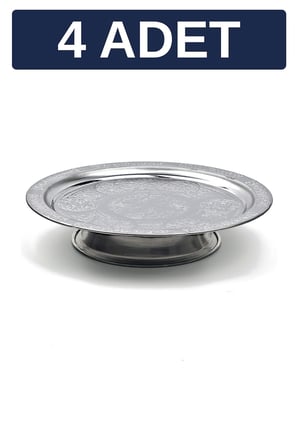 25 cm Ayaklı Lenger Otantik Desenli Krom Çelik Kebap ve Sunum Tabağı - 4 Adet