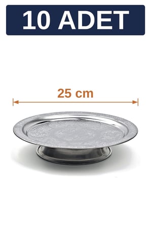 25 cm Ayaklı Lenger Otantik Desenli Krom Çelik Kebap ve Sunum Tabağı - 10 Adet