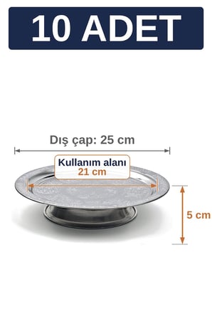 25 cm Ayaklı Lenger Otantik Desenli Krom Çelik Kebap ve Sunum Tabağı - 10 Adet