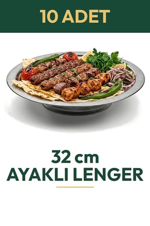32 cm Ayaklı Lenger Otantik Desenli Krom Çelik Kebap ve Sunum Tabağı - 10 Adet