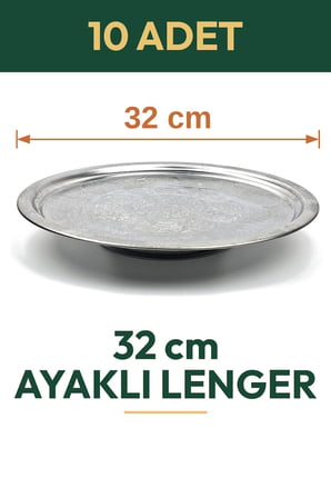 32 cm Ayaklı Lenger Otantik Desenli Krom Çelik Kebap ve Sunum Tabağı - 10 Adet