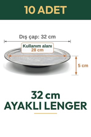 32 cm Ayaklı Lenger Otantik Desenli Krom Çelik Kebap ve Sunum Tabağı - 10 Adet