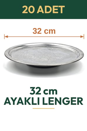 32 cm Ayaklı Lenger Otantik Desenli Krom Çelik Kebap ve Sunum Tabağı - 20 Adet