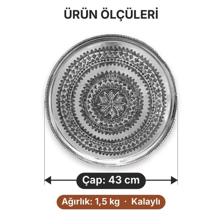 43 cm El İşlemeli Otantik Desenli Kalaylı Urfa Bakır Tepsi