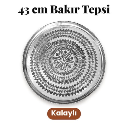 43 cm El İşlemeli Otantik Desenli Kalaylı Urfa Bakır Tepsi