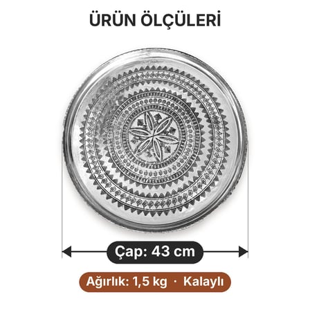 43 cm El İşlemeli Otantik Desenli Kalaylı Urfa Bakır Tepsi