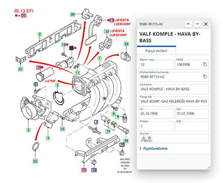 Rolanti Ayar Valfi Escort 1.6 Zetec 95>01 ( FSE 11-427-001 - 95BF 9F715 AC )